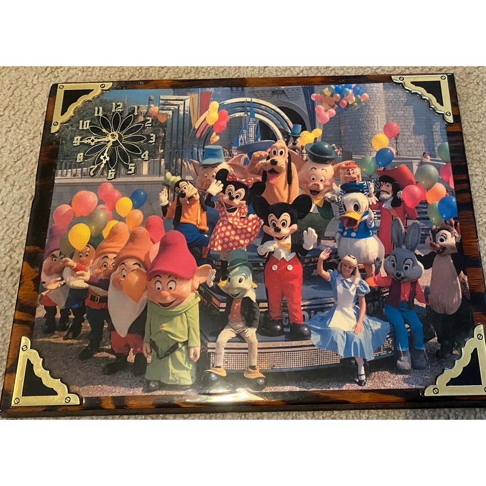 Vintage large walt disney world characters wooden wall hanging clock Rare Mickey
